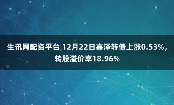 生讯网配资平台 12月22日嘉泽转债上涨0.53%，转股溢价率18.96%